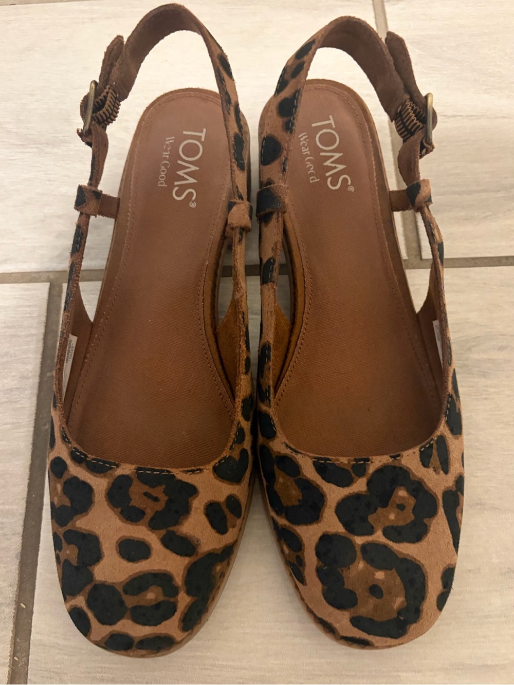 TOMS Women’s Leopard Print Slingback Flats - Brown/Black